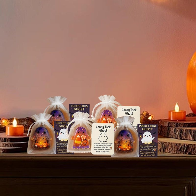 Halloween Pocket Hug Ghost Cards, Halloween Mini Ghost Pocket Hug Gift, Emotional Support Token With Encouragement Card, Friendly Ghost Design For Holiday Gift Exchange And School Events - Image 4